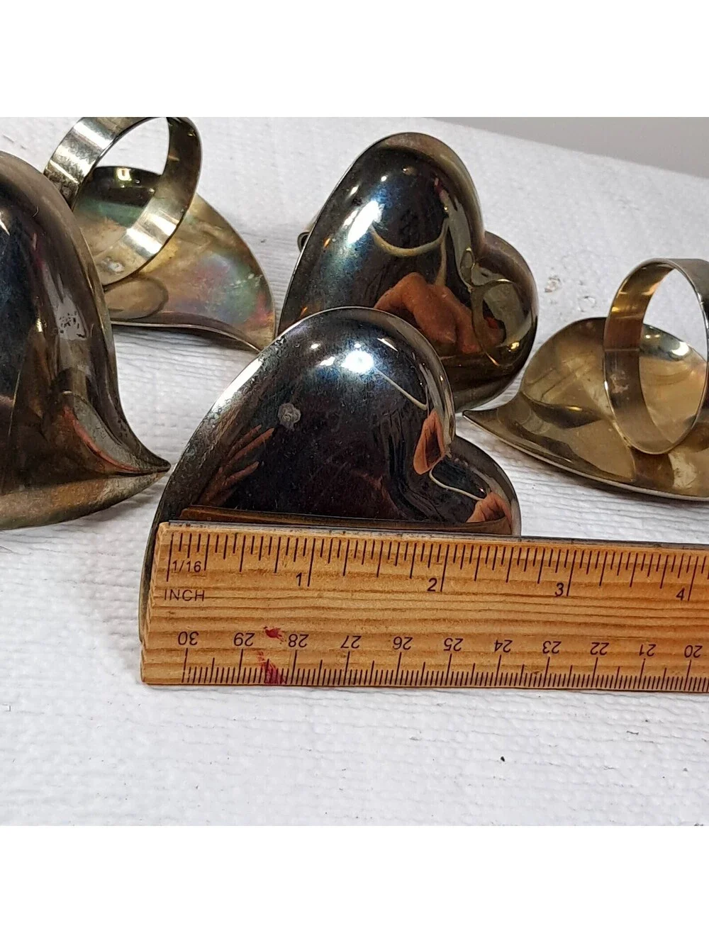 Heart napkin ring holders metal set 6 brass silver Valentine's Day love modern